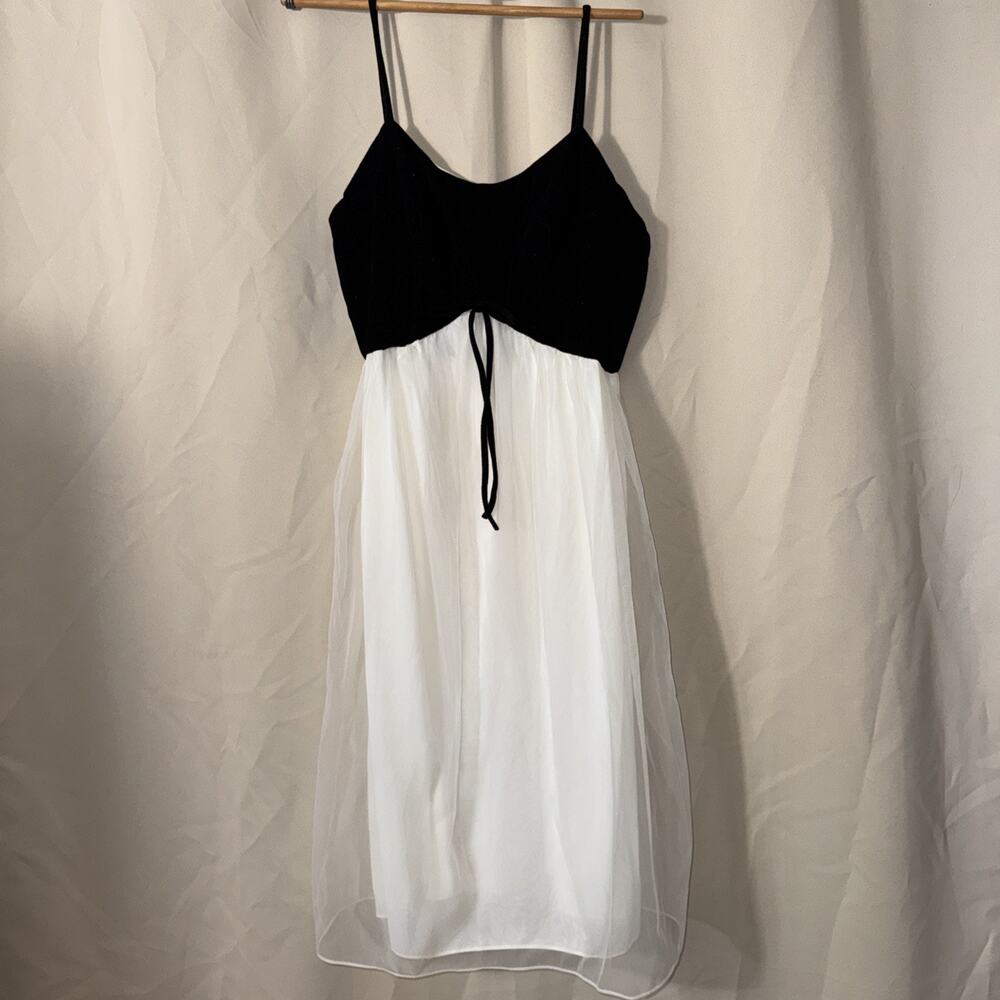 Vintage Aristocraft Black White Velvet Empire Midi Dress Sheer Overlay USA